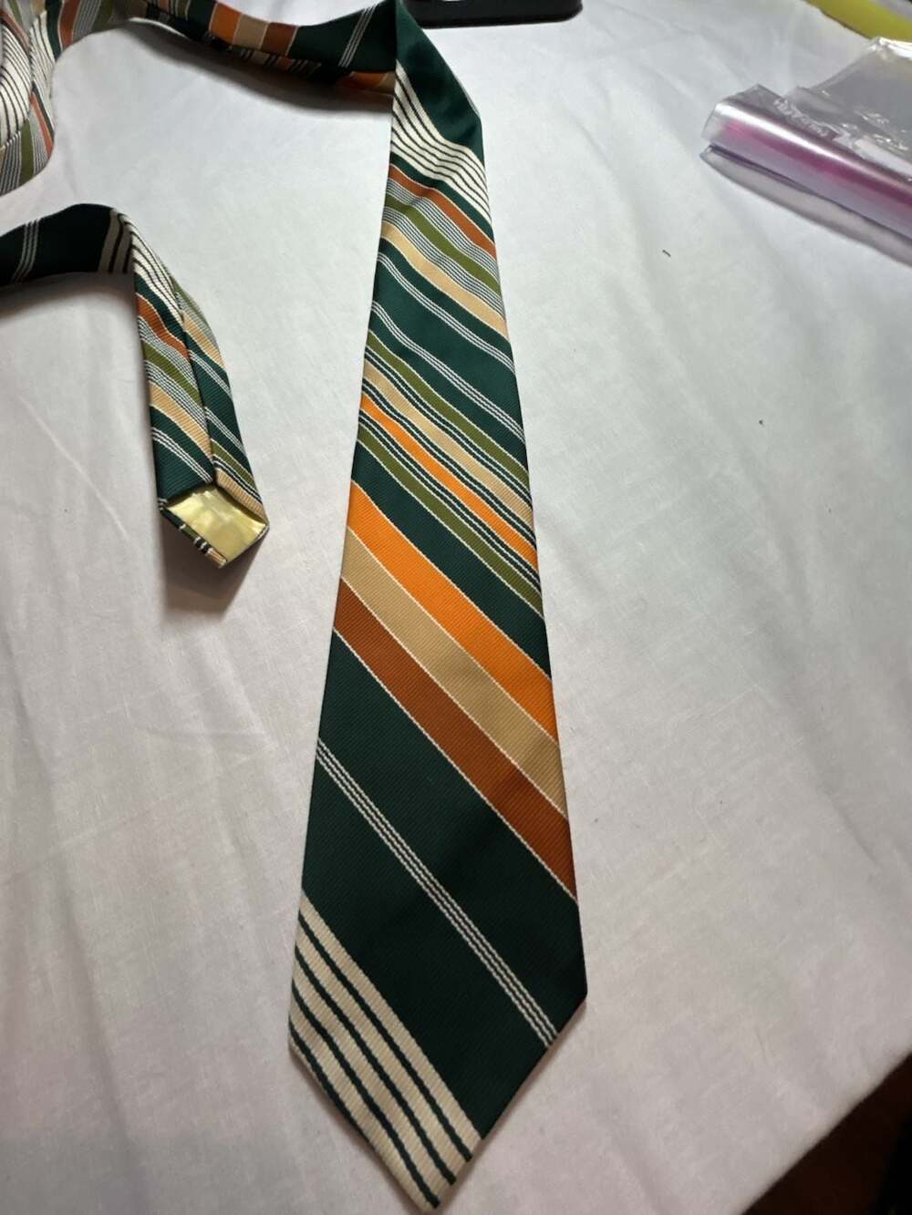 Vintage Qiana Nylon Striped Necktie Green Orange Brown